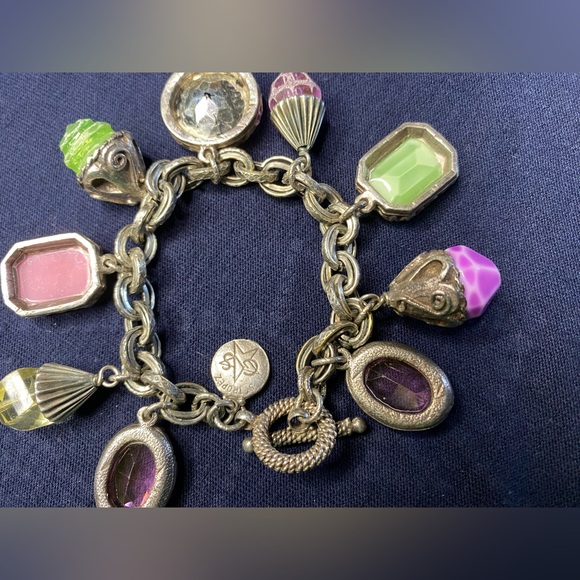 Vintage Gas Bijoux St. Tropez Charm Bracelet - Silver Plated & Crystals - 8” - Picture 3 of 6